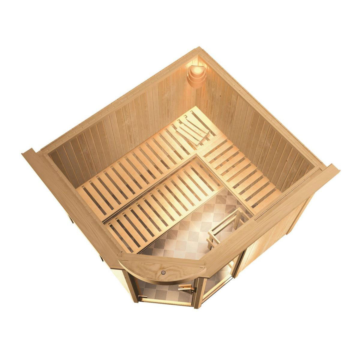 Karibu Systemsauna Fiona 3 68 mm 9 kW Ofen externe Strg modern mit Dachkranz Bild 4