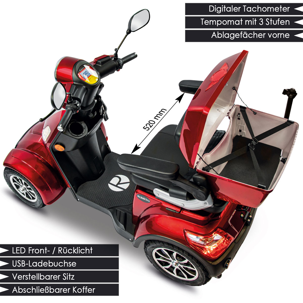 Rolektro E-Quad 15 V.3 Lithium Rot 60V-30Ah Akku 1000 Watt Bild 4