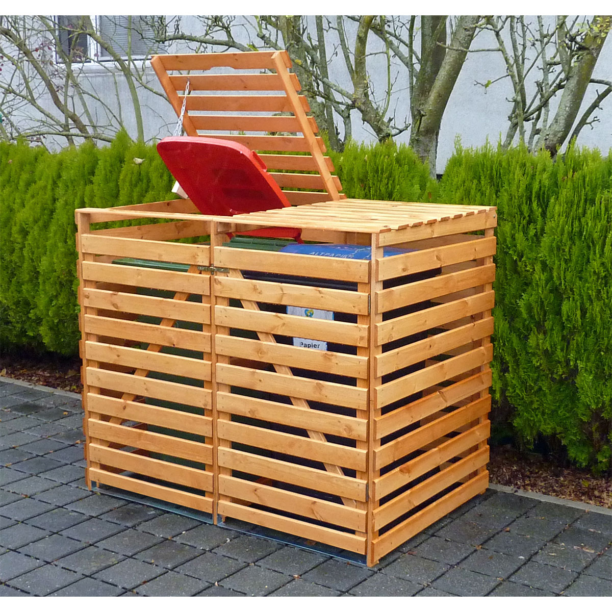 Promadino Mülltonnenbox Vario V für 2 Tonnen honigbraun