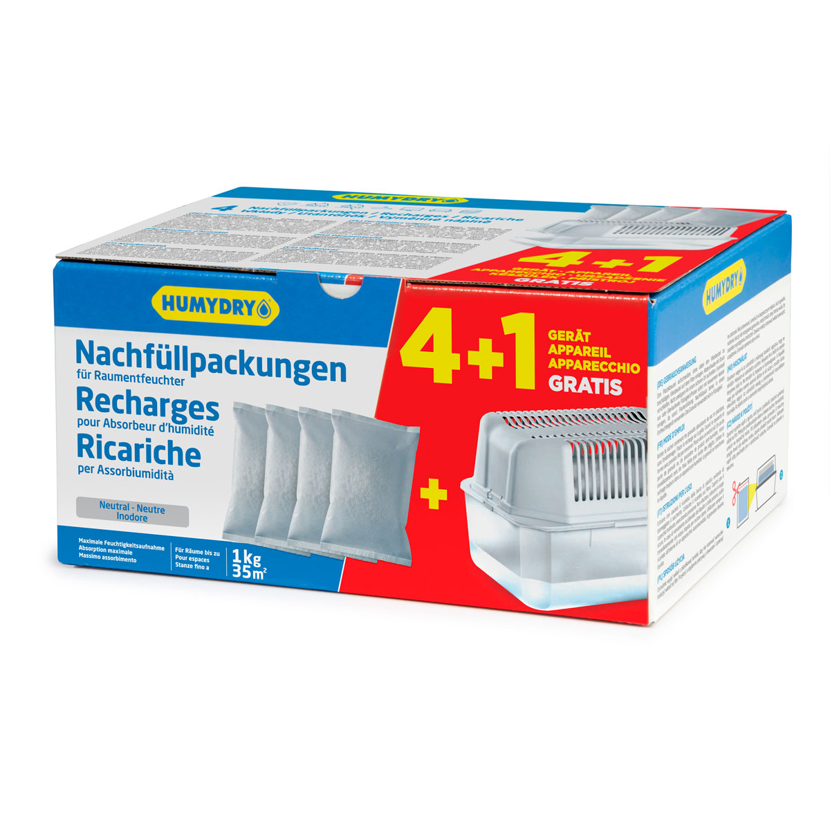 Humydry Nachfüllpack 4 x 1 kg inkl 1 Pylar-Gerät