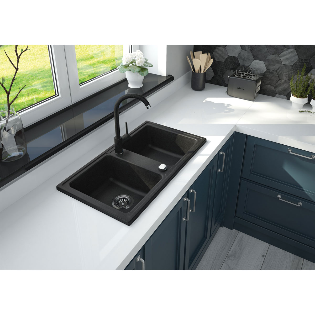 deante  Granitspülen-Set ZORBA mit Armatur graphit Bild 2