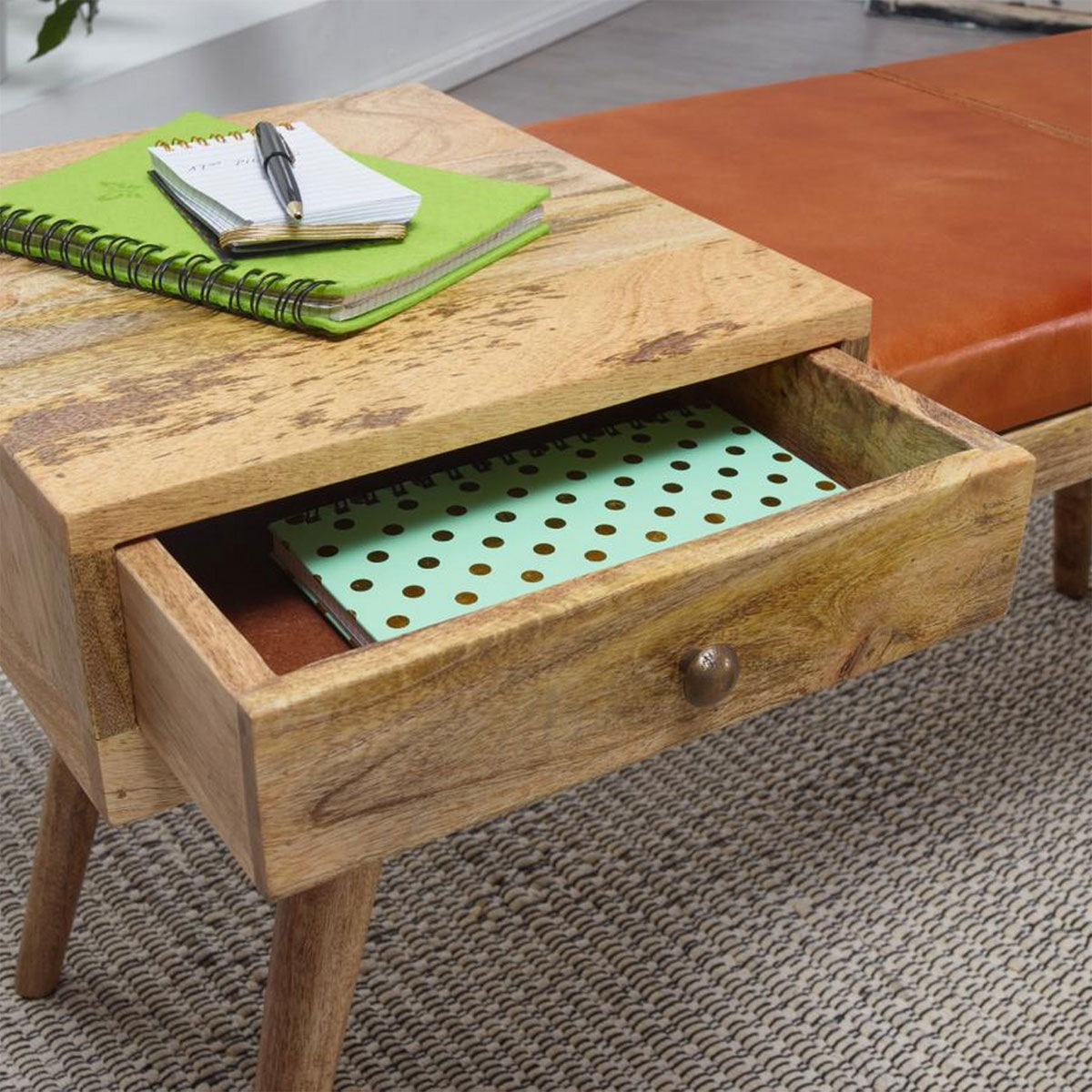 Wohnling Sitzbank „Salim“, Ziegenleder, 100x52x38 cm Bild 3