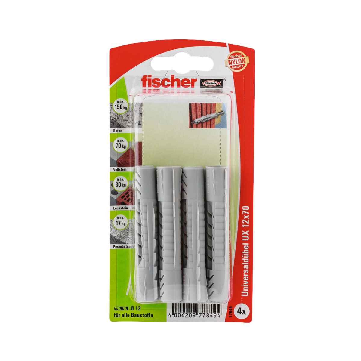 Fischer  Universaldübel UX 12 x 70 mm 4 Stück