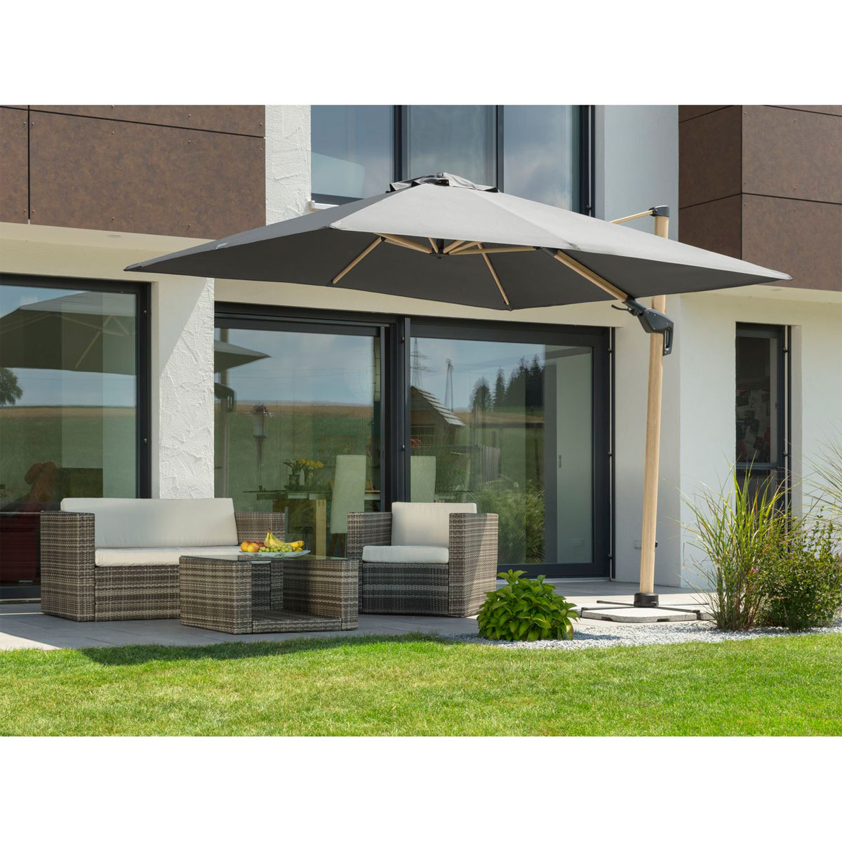 Schneider Schirme Sonnenschirm Rhodos Twist Woody 300 x 300 cm anthrazit Bild 6