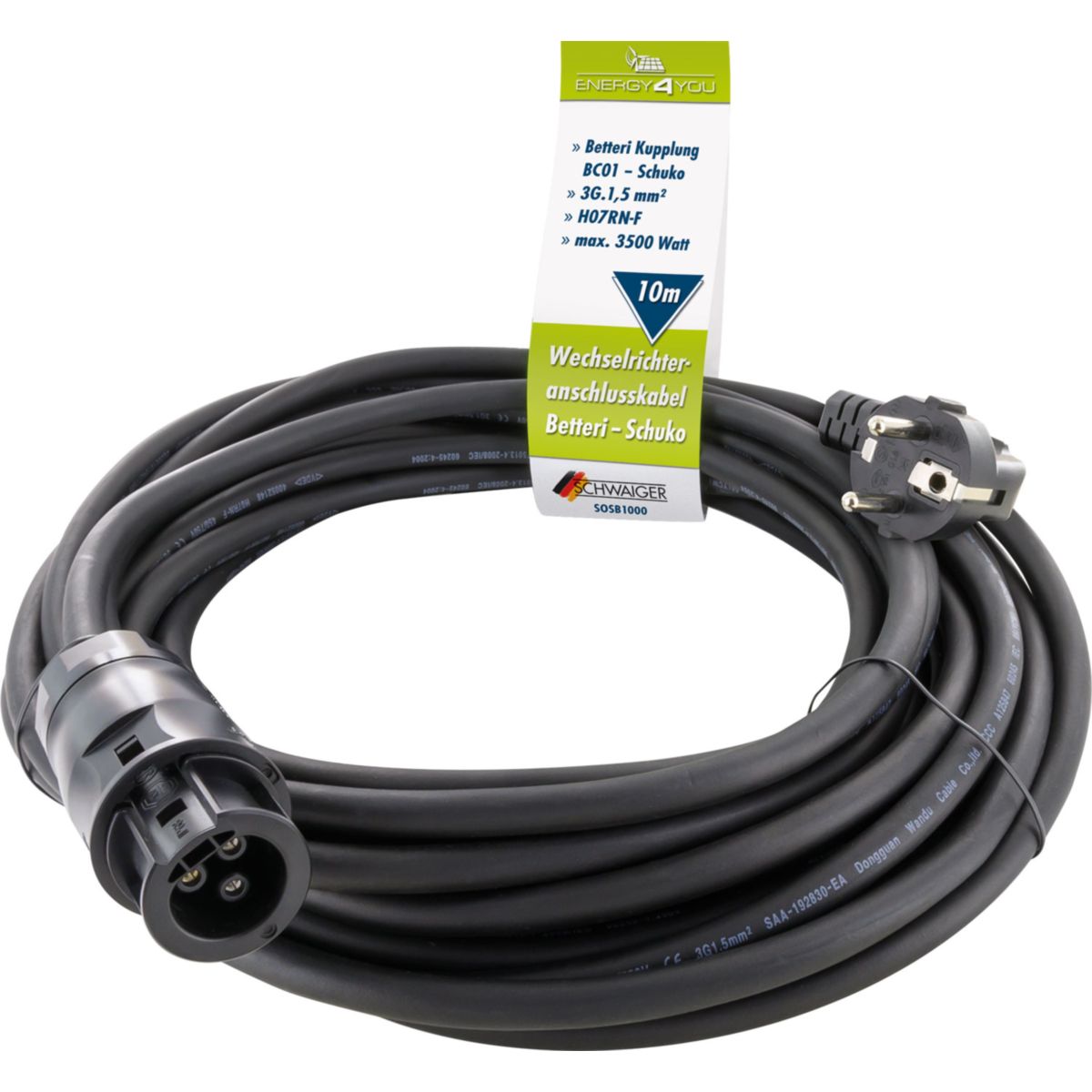 Schwaiger Anschlusskabel Batterie auf Schuko für Wechselrichter 10 m  Bild 1