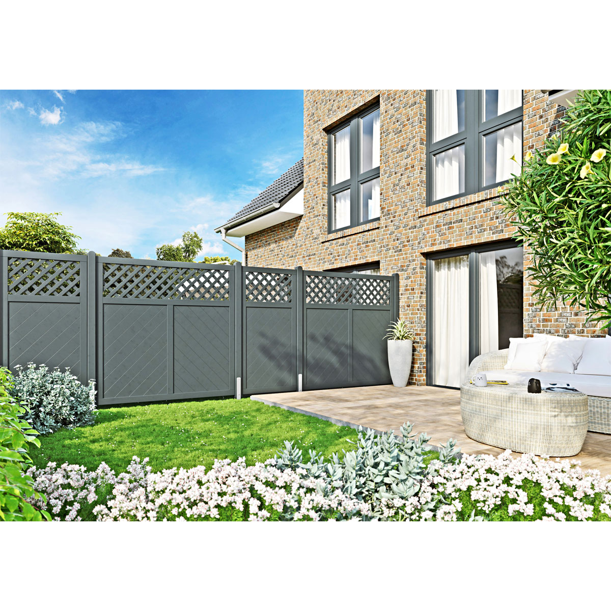 Massivzaun mit Rankgitter, Grundelement, 180x180 cm Bild 3