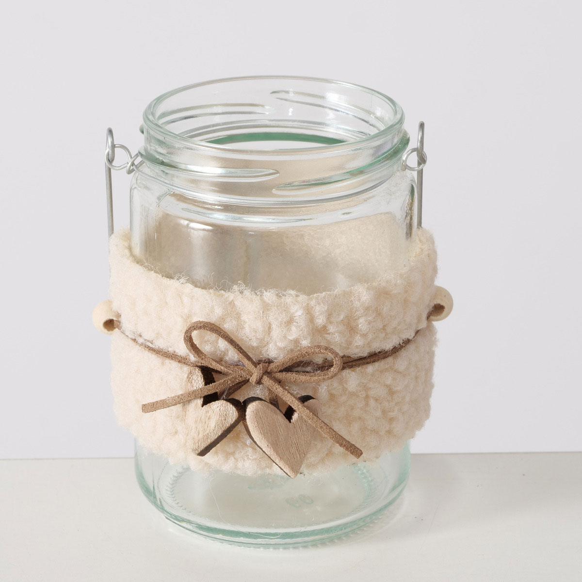 Windlicht Jaro Rund Herz Stern 9 x 9 x 11 cm beige-braun transparent Glas mit Text Bild 4