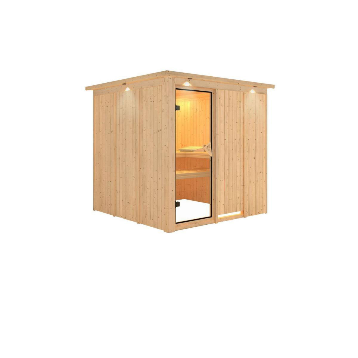 Karibu Systemsauna Rodin 68 mm ohne Ofen mit Dachkranz Bild 2