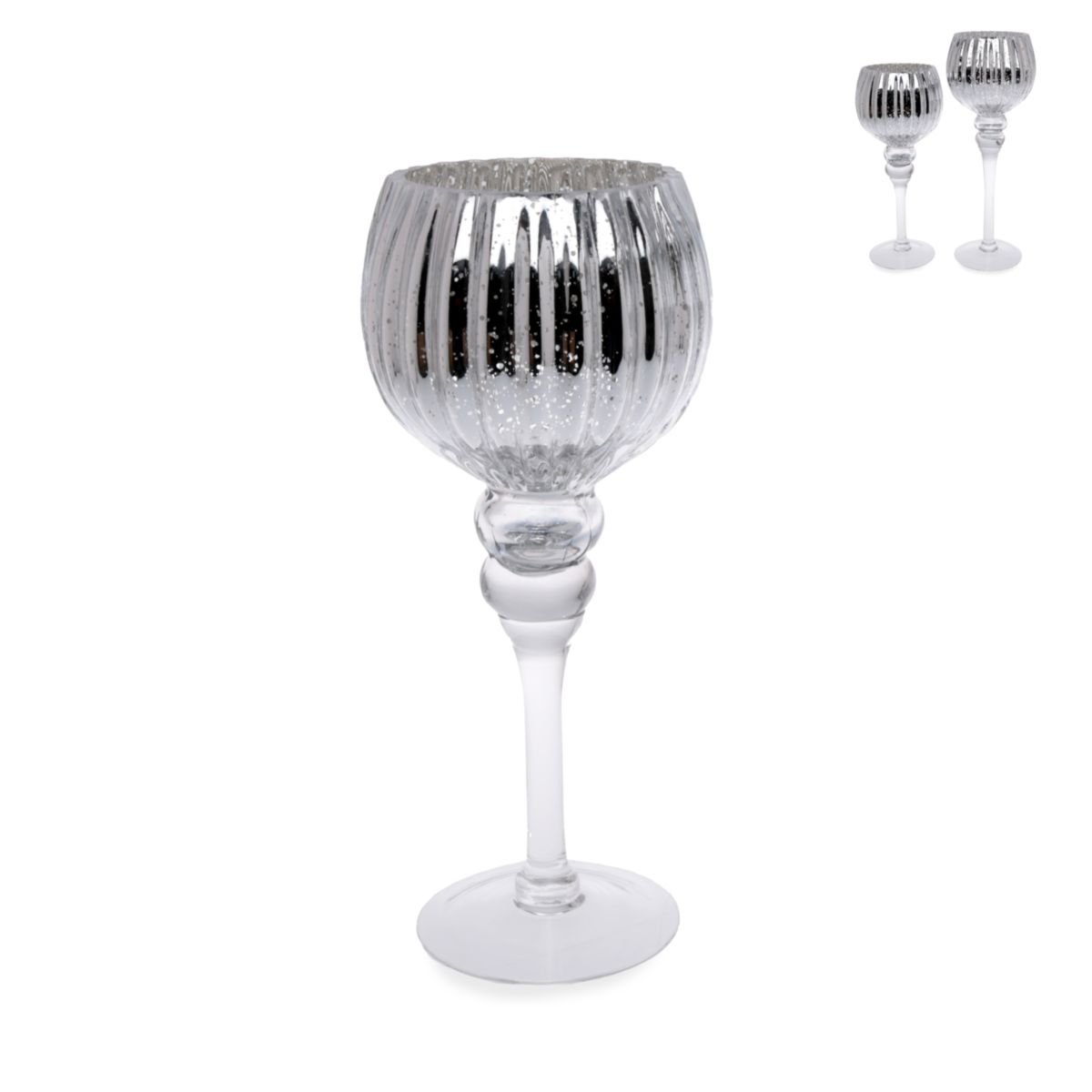 Windlicht auf Fuß 30cm silber Glas