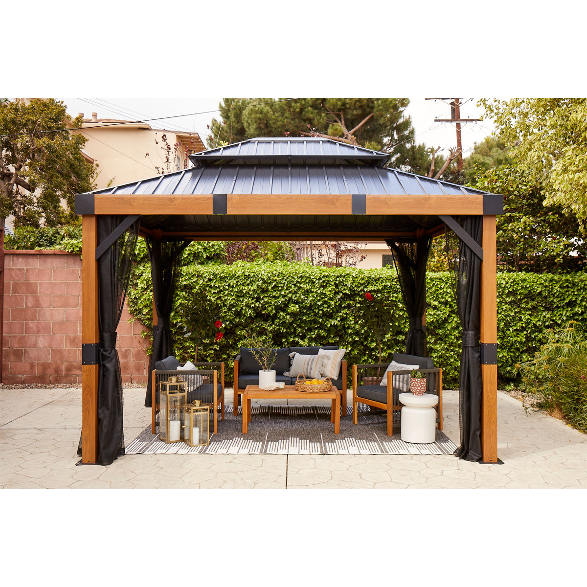 Sojag Pavillon Fontana 1012 inkl. Moskitonetz 298x364,3x310cm Holzoptik Bild 3