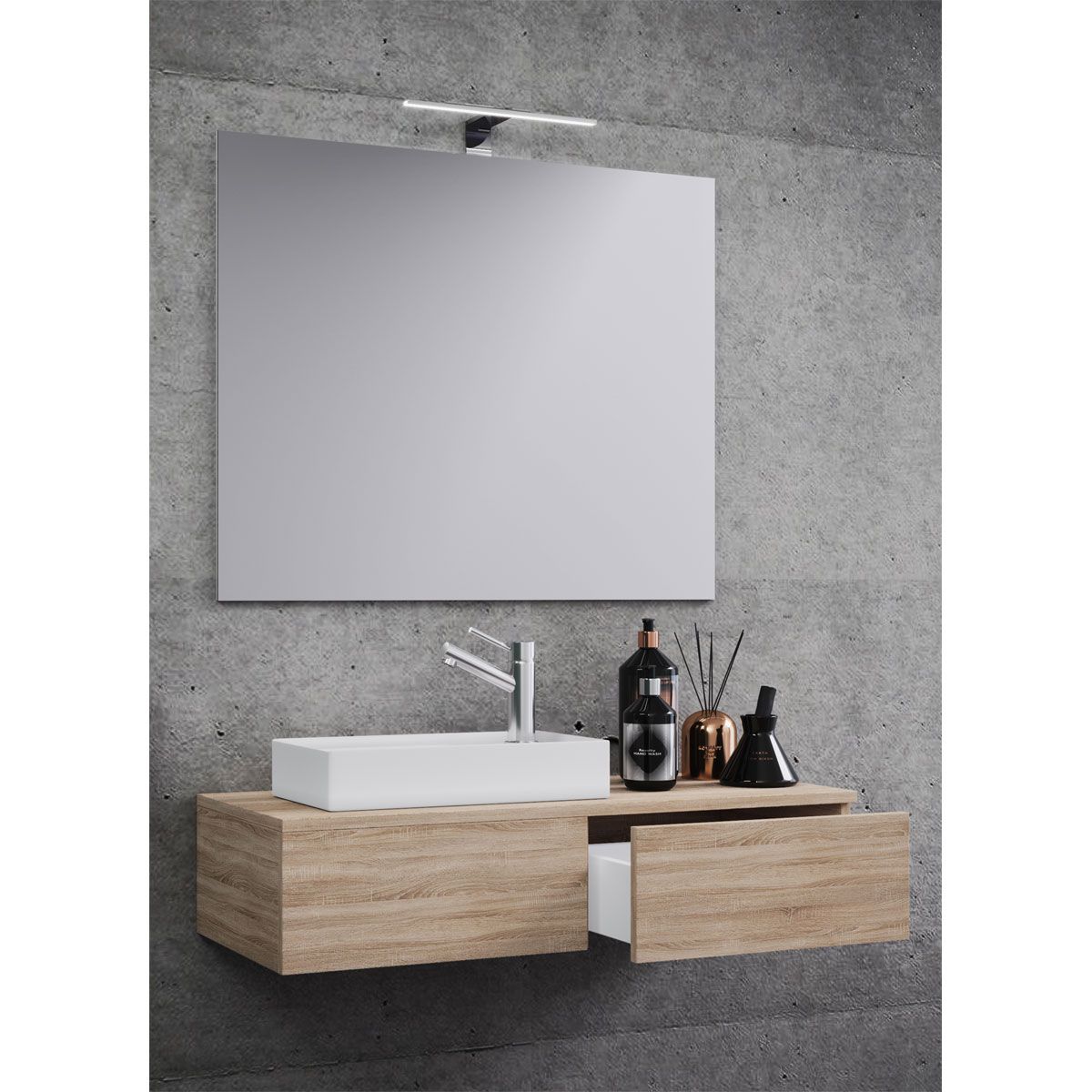 Gäste Waschplatz Gudas 3-teilig mit Spiegel Sonoma-Eiche Bild 2