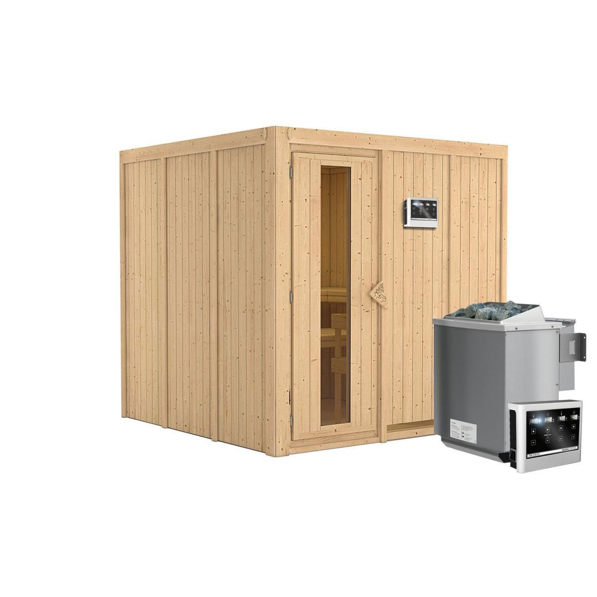 Karibu Sauna Rodin Fronteinstieg 9 kW Ofen Bio externe Strg Tür gedämmt ohne Kranz Bild 2
