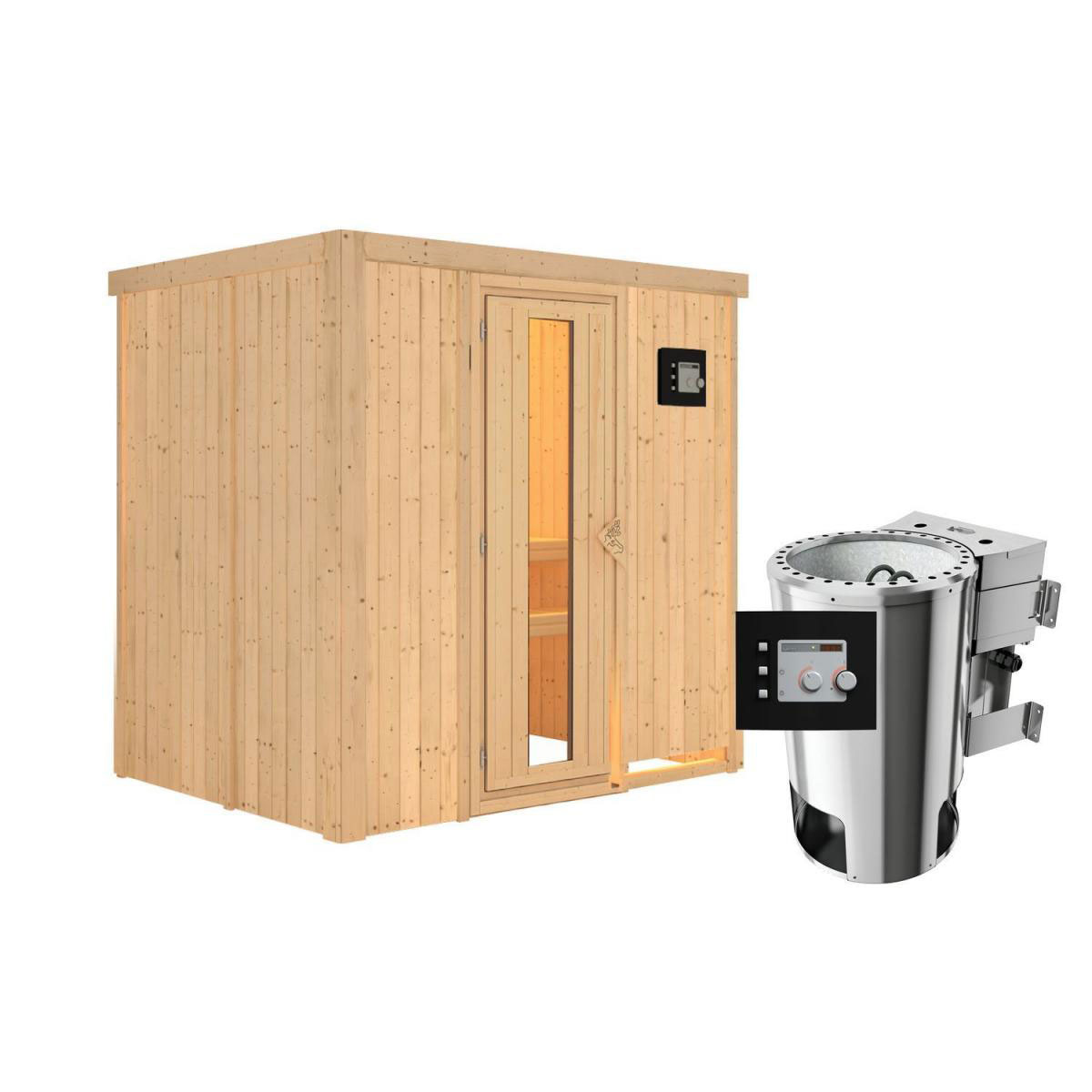 Karibu Sauna Fanja Fronteinstieg 3,6 kW Bio Ofen kein Kranz Klarglas-Tür Bild 1