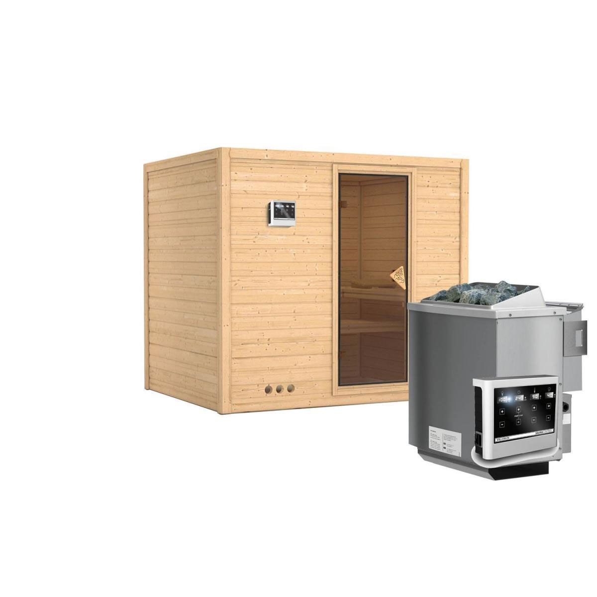 Karibu Massivholzsauna Sonara 3 40 mm 9 kW Ofen Bio externe Strg ohne Kranz Bild 2