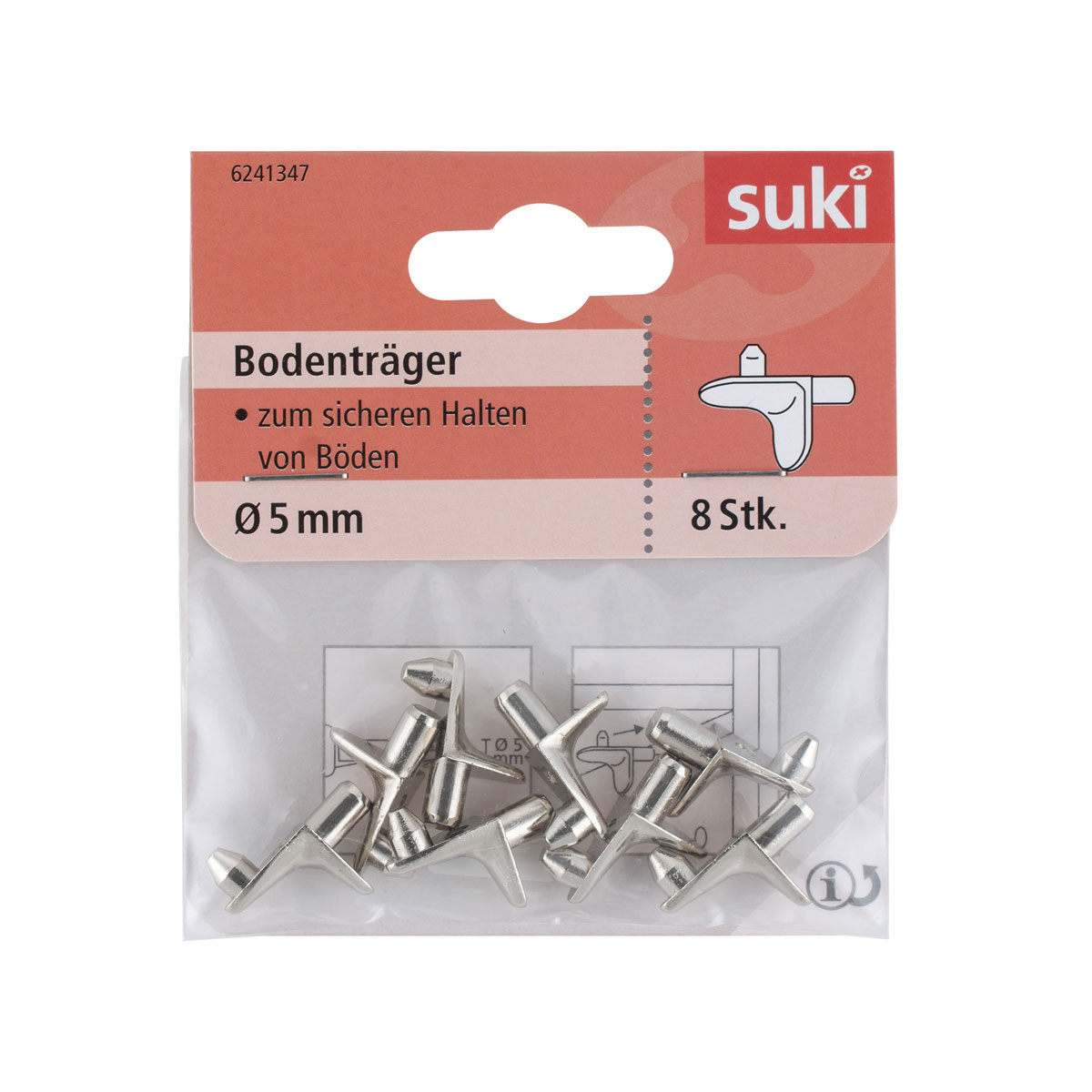 Suki Bodenträger Stahl Durchmesser 0,5 x 0,8 cm vernickelt 8 Stück
