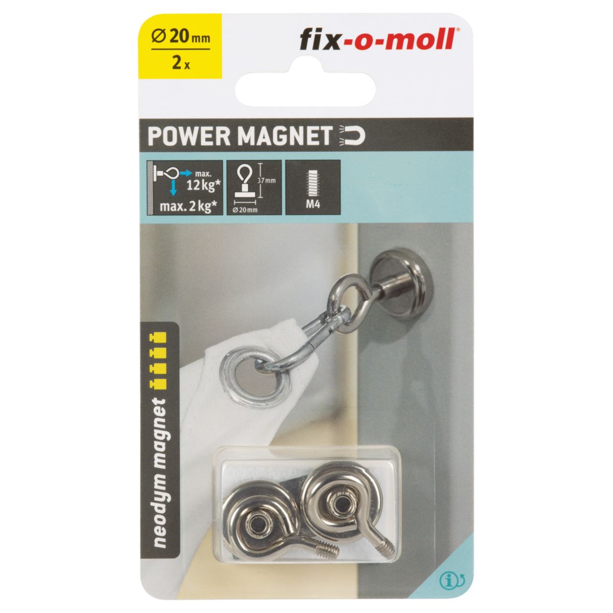 Suki Topfmagnet Neodym mit Öse Ø 20 x 37 mm, Gewindebuchse M4, silber Bild 2