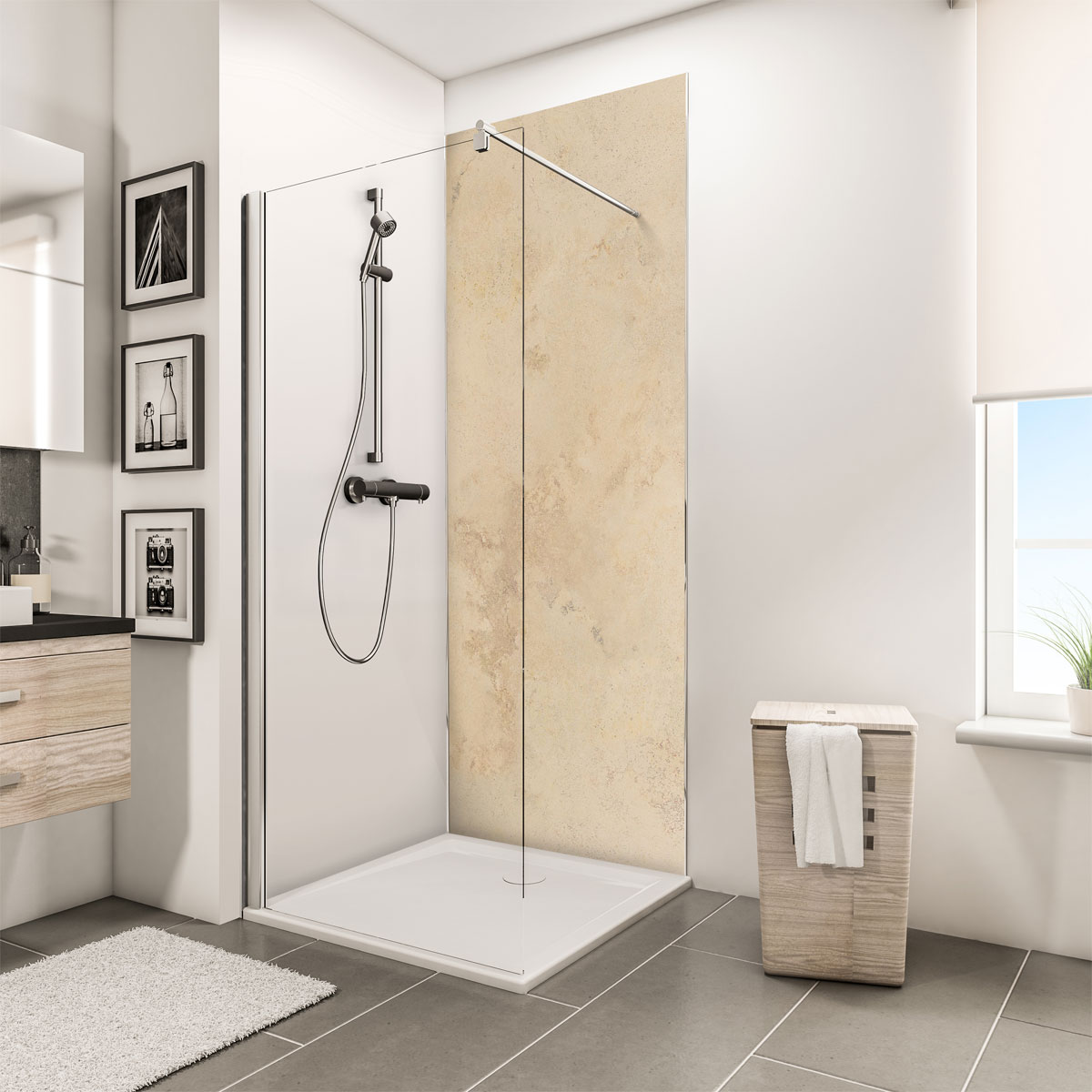 Schulte ExpressPlus Duschrueckwand DecoDesign Dekor Stein Kalkstein hell 2100 x 1000