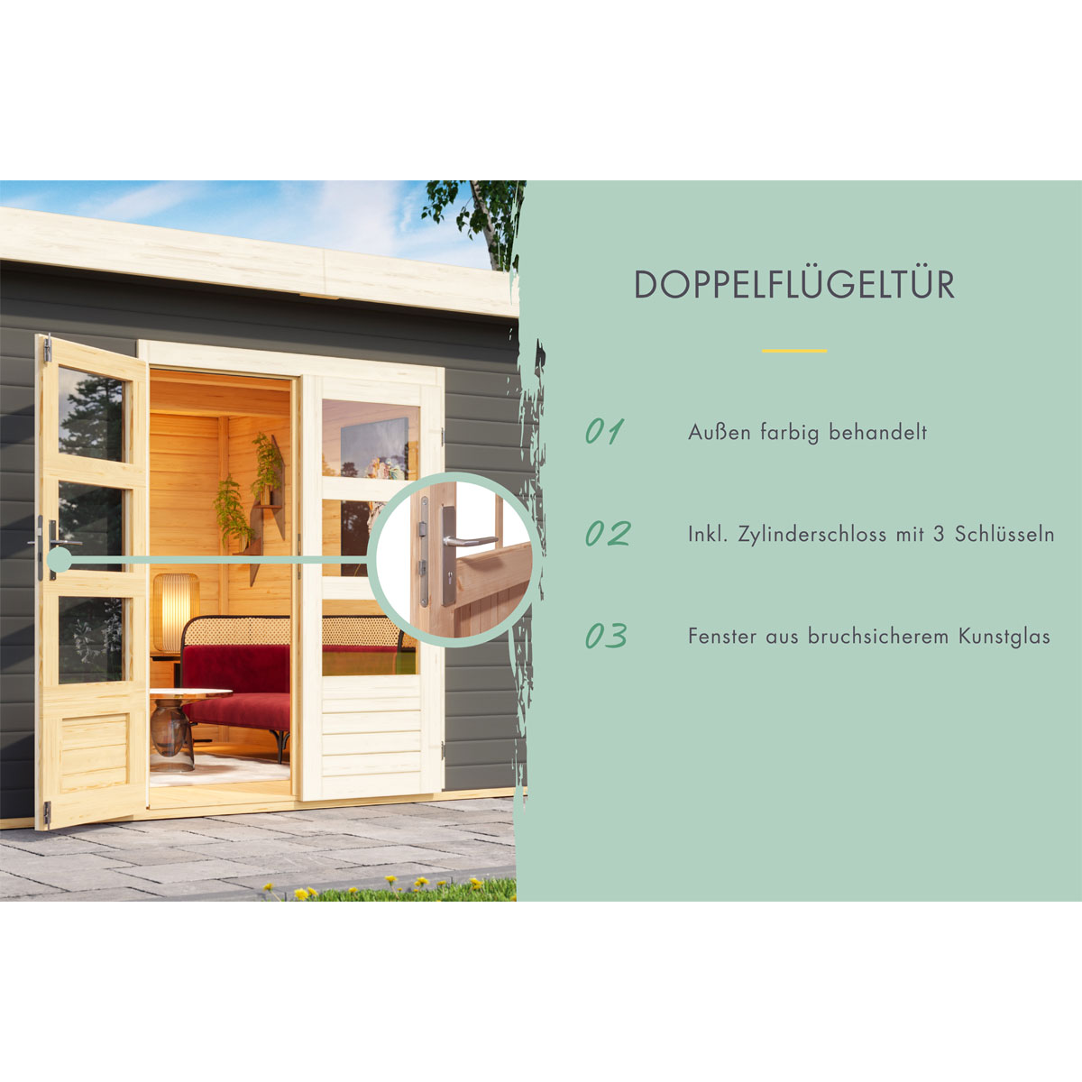Karibu BBH Northe 5 Set mit Anbaudach terragrau Bild 7