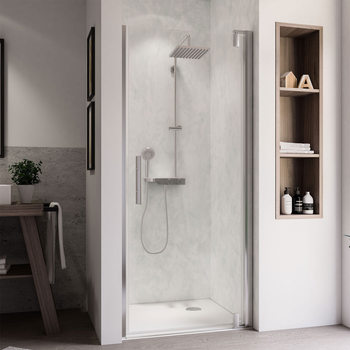 Breuer  Drehtür Europa Design für Nische Anschlag rechts alu chromeffekt Klarglas 900 mm