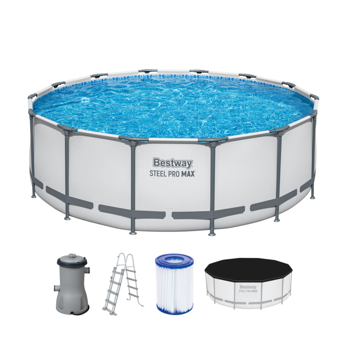 Bestway Steel Pro Max Frame Pool Komplett Set mit Pumpe 427 x 122 cm lichtgrau