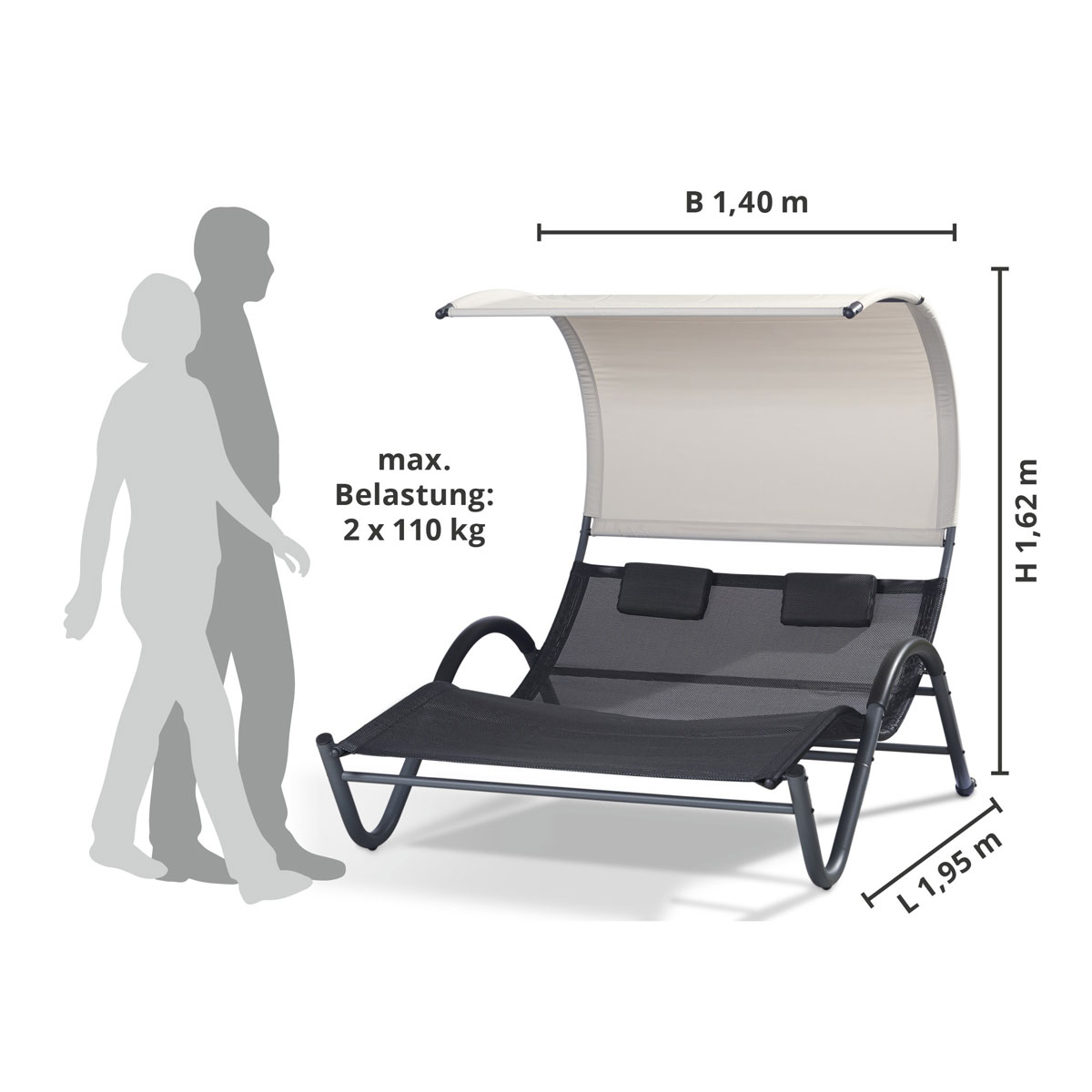 Leco Doppel Liege Gartenliege modern 195 x 140 x 162 cm Bild 6