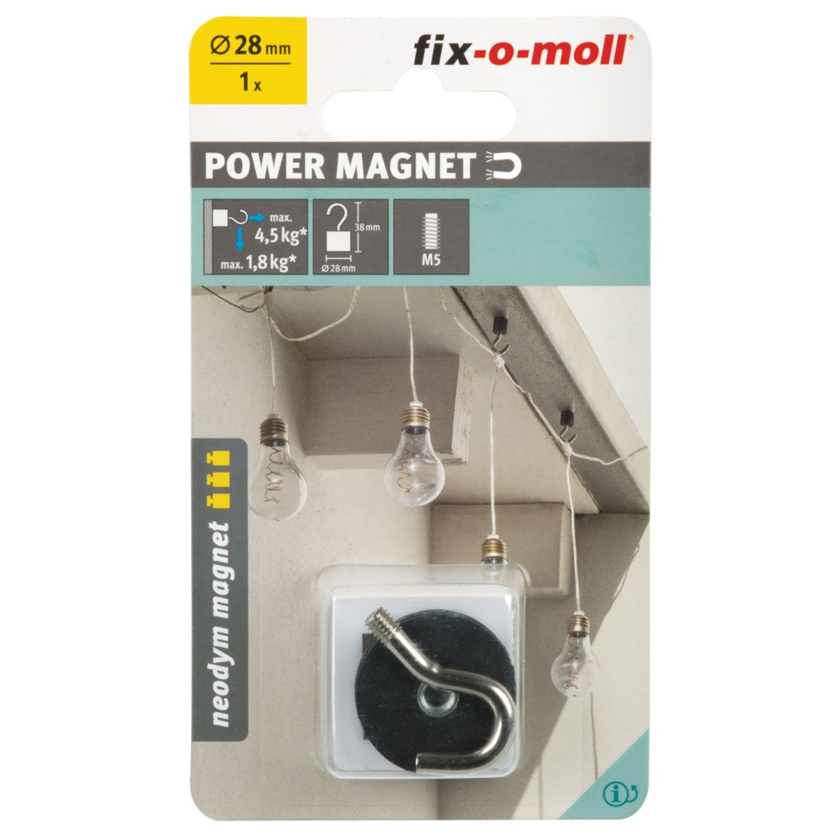 Suki Topfmagnet Neodym mit Schraubhaken M5 Ø 28 x 38 mm, gummiert, silber-schwarz Bild 2