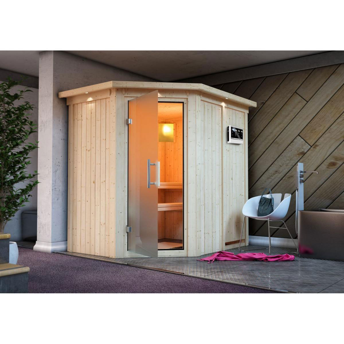 Karibu Carin Eckeinstieg ohne Ofen mit Kranz Klarglastür Bild 5