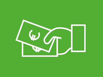 Symbol einer Hand mit zwei Geldscheinen auf grünem Hintergrund.