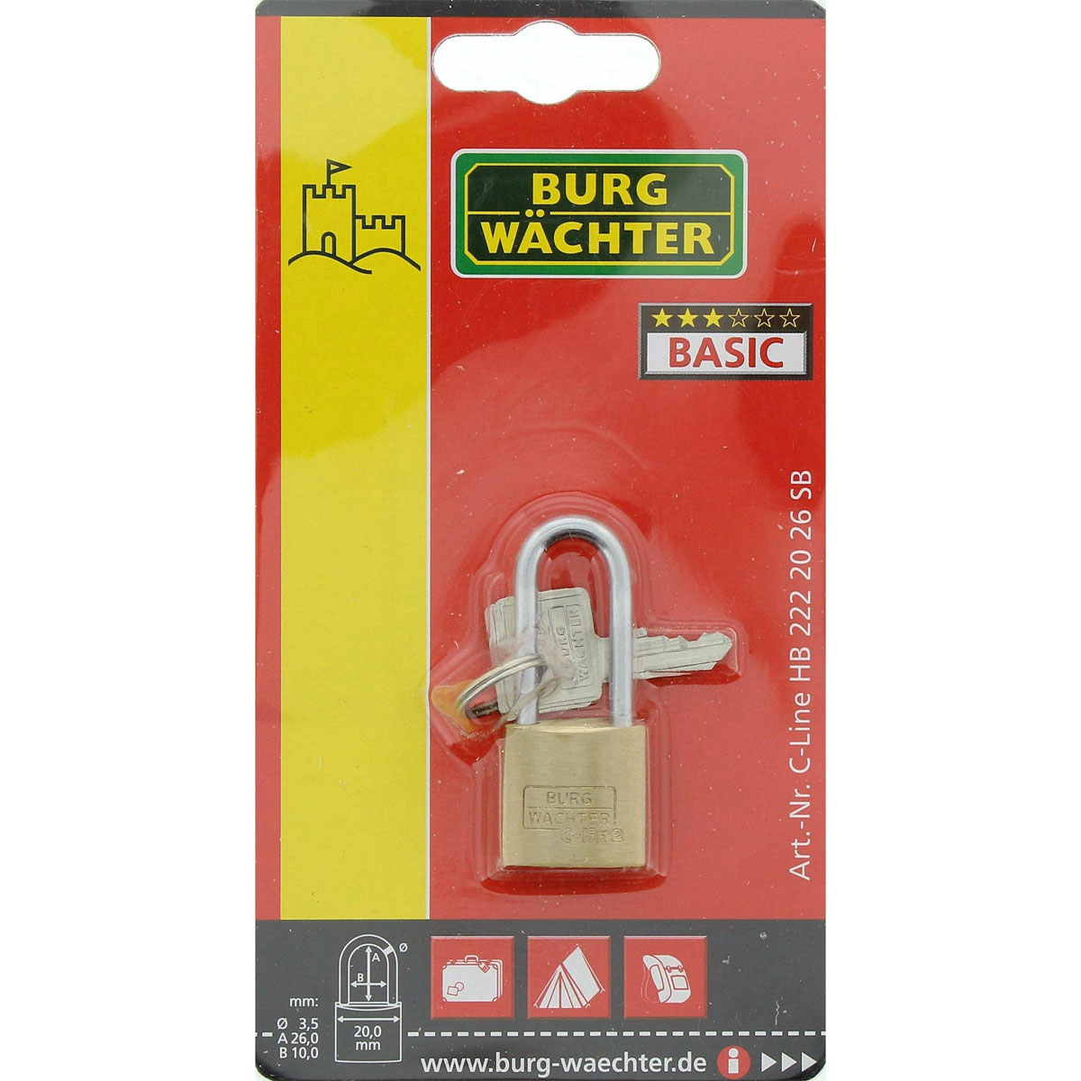 Burg Wächter Zylinder-Vorhängeschloss C-Line 222 50,1 20 x 50,1 x 9,5 mm Messing