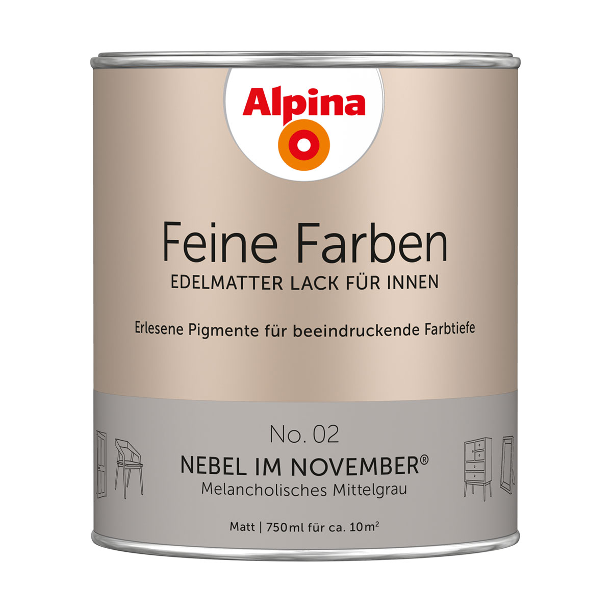 Alpina  Buntlack Feine Farben Lack No 02 Nebel im November edelmatt 750ml