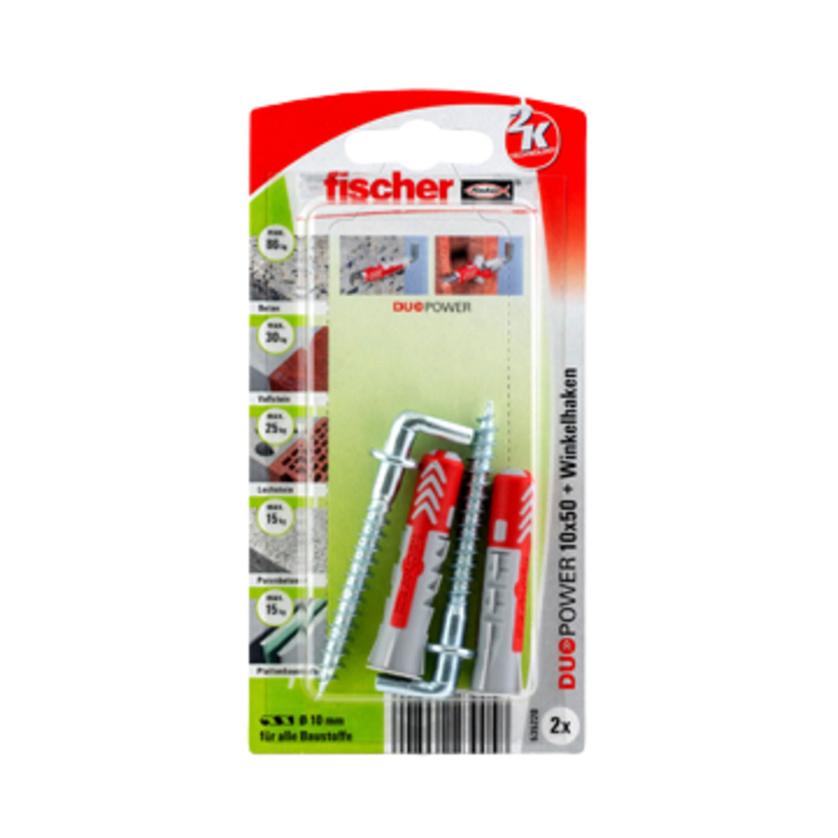 Fischer  Dübel DuoPower 10 x 50 mm mit Winkelhaken 2 Stück Bild 1