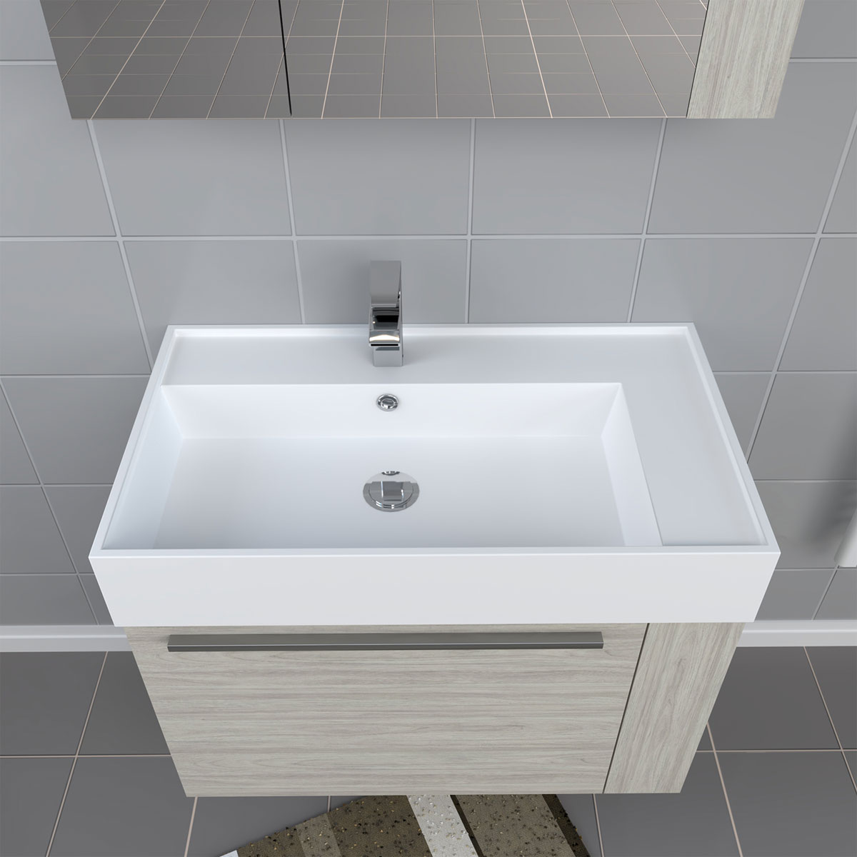 Progetto Idea Stella Badmöbel DOMUS 80 Ulme creme mit Spiegelschrank und Lampe Bild 4