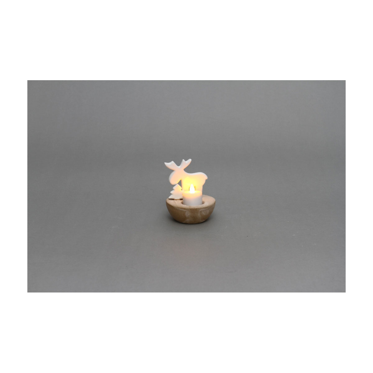 Teelichthalter Hirsch weiß/braun Porzellan
