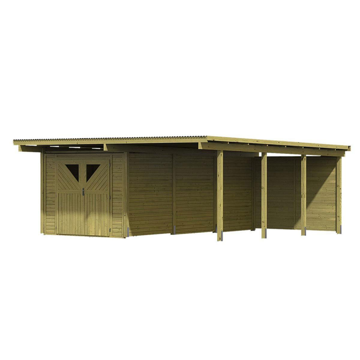 Karibu Doppelcarport Eco 2 Variante B inkl Abstellraum mit 2 Seitenwänden und Rückwand Bild 2