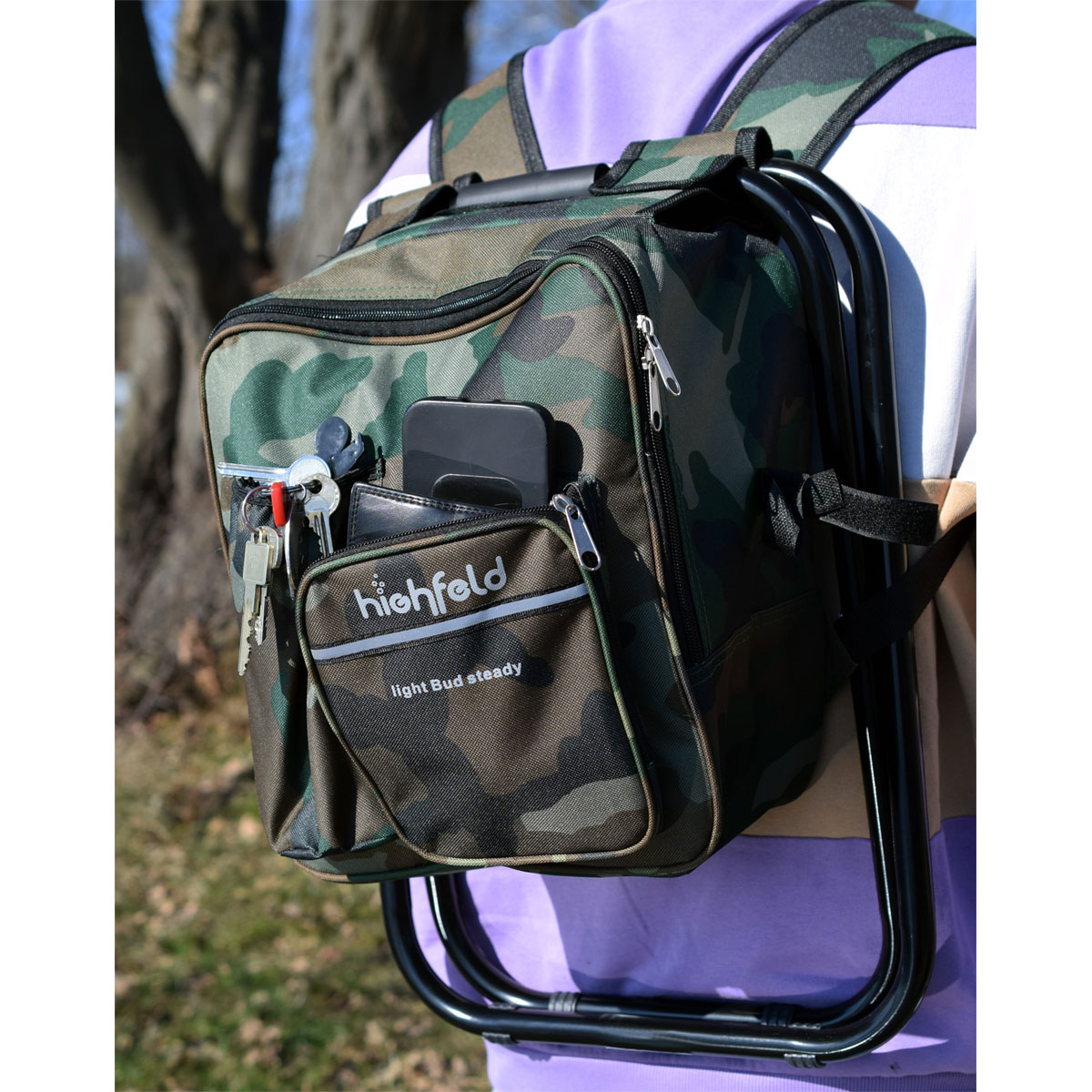 highfeld Camping Stuhl mit Rucksack & Kühlfach camouflage Bild 5