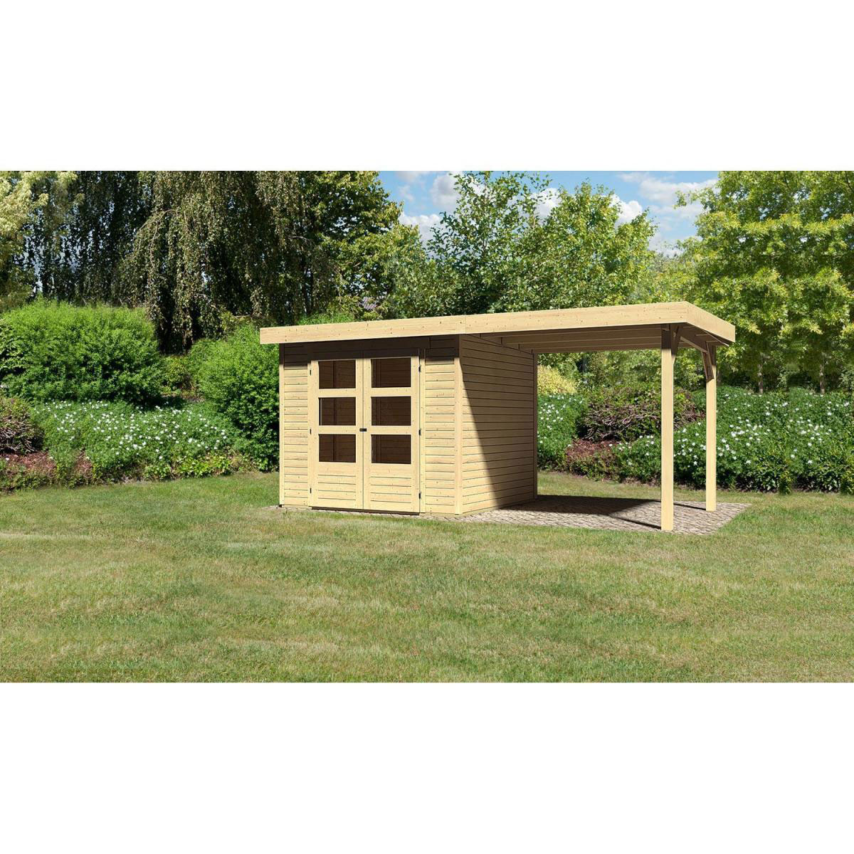 Karibu Gartenhaus Askola mit Anbaudach 225 cm naturbelassen 462 x 217 x 211 cm Bild 3