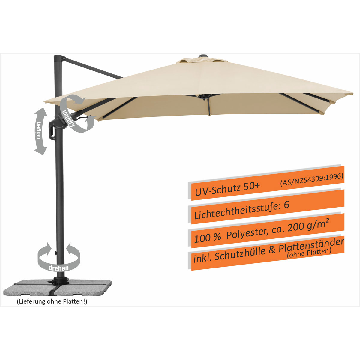 Schneider Schirme Ampelschirm Rhodos Twist 300 x 300 cm natur Bild 9