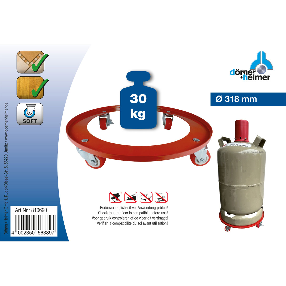 Dörner + Helmer  Gasflaschenroller für Gasflaschen 11kg Bild 2