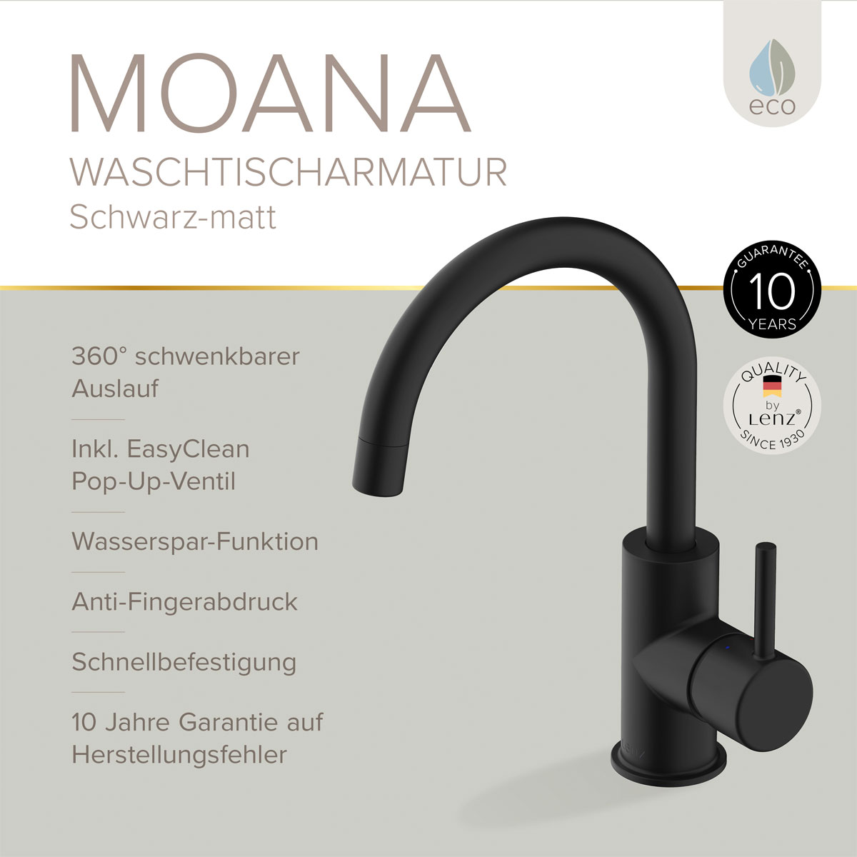 LENZ Waschtischarmatur Moana Easy-Clean Matt Bild 3
