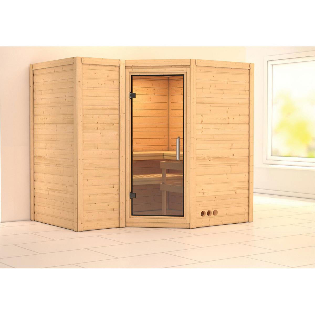 Karibu Sauna Sahib 2 Eckeinstieg ohne Ofen kein Kranz Klarglas-Tür Bild 3