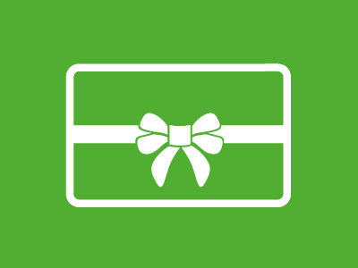 Symbol einer Geschenkkarte mit Schleife auf grünem Hintergrund.