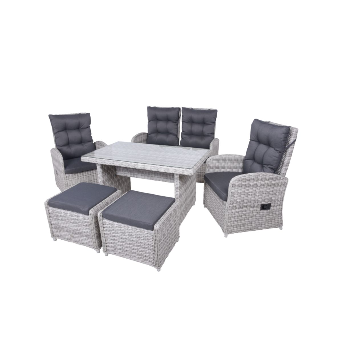 Garden Pleasure Tischgruppe LYON, 6-tlg., grau Alu / Kunststoffgeflecht, halbrund