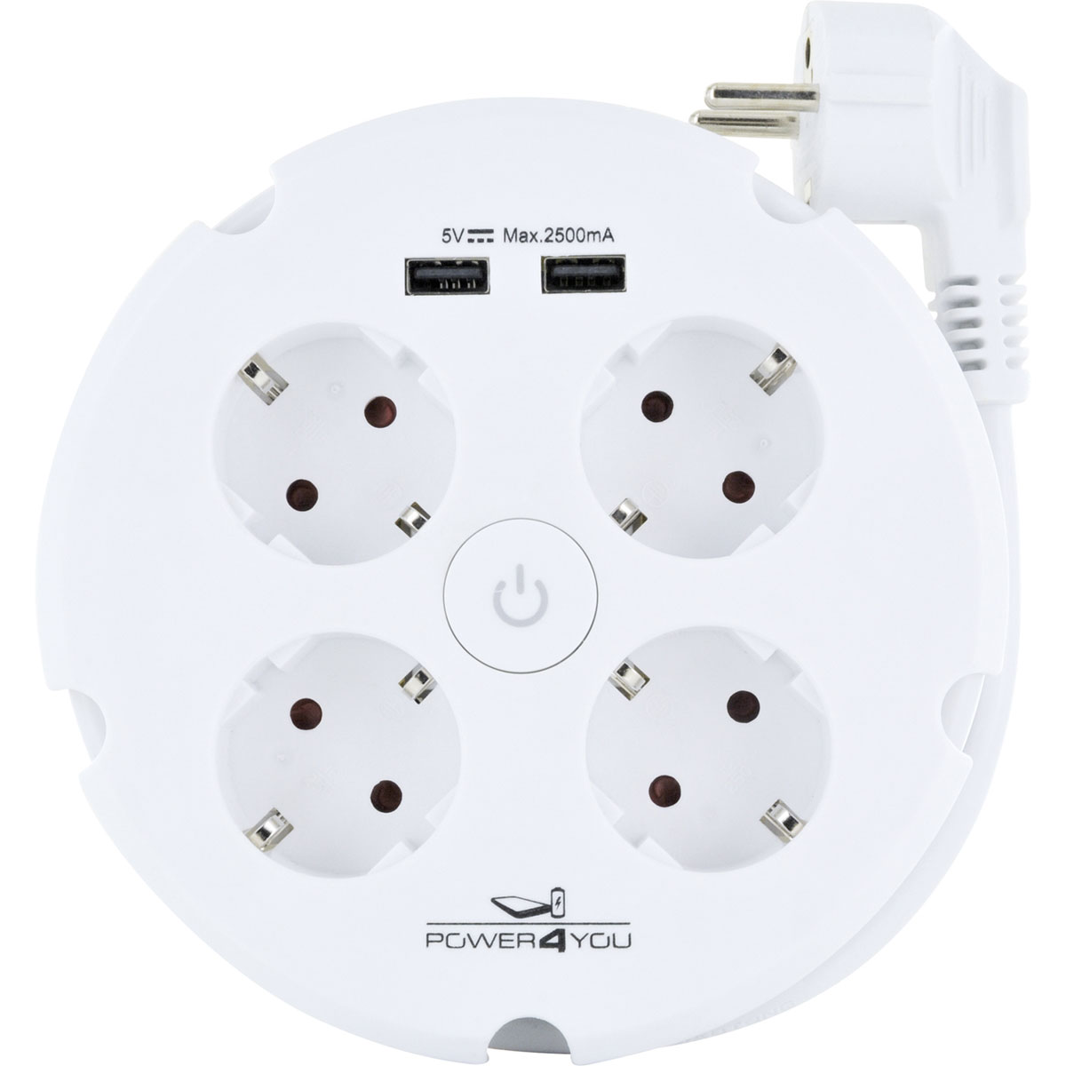 Schwaiger  Steckdosenleiste 4-fach mit 2-fach USB rund weiß