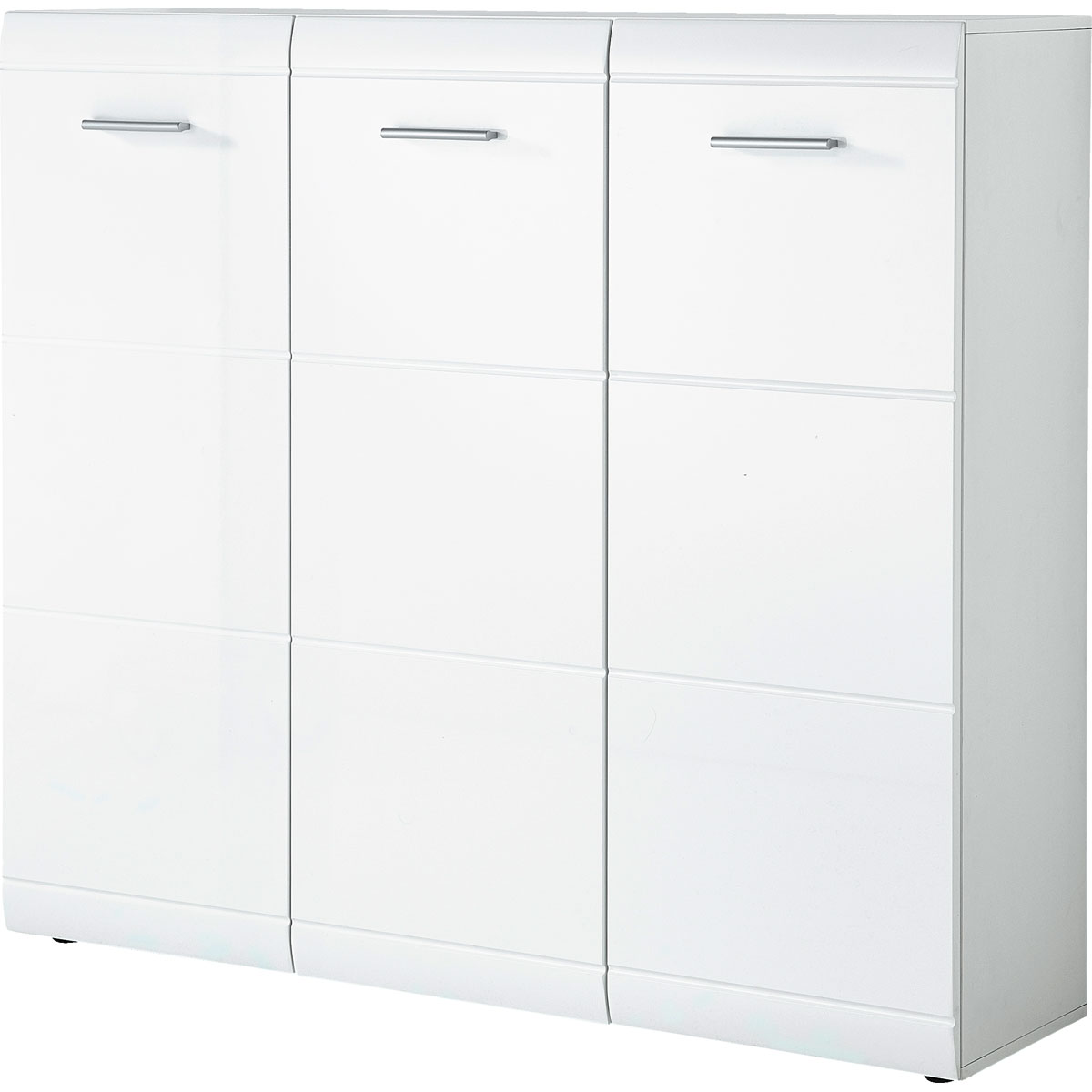 Schuhschrank Adison Fronten in Hochglanz mit Rillenfräsung 134 x 120 x 36 cm weiß Bild 1