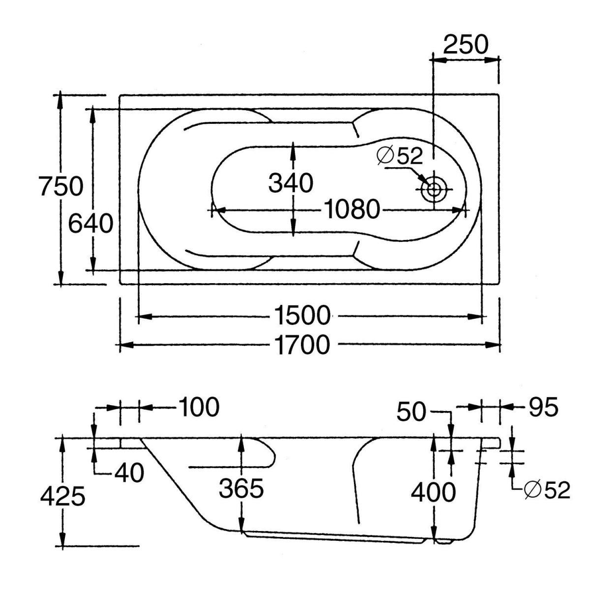 Ottofond Badewanne 170 x 75 cm weiß mit Wannenträger und Ab-/Überlaufgarnitur Bild 5
