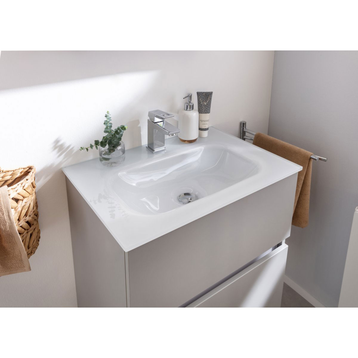 BADMOBIL Glaswaschtisch 60 x 15 x 43 cm ohne Überlauf weiß Bild 2