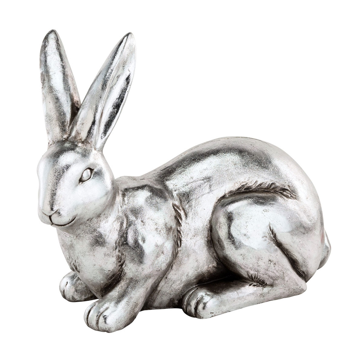 Kunstgewerbe Gehlmann Fiberglas-Hase silber 41,5 x 21,5 x 31 cm