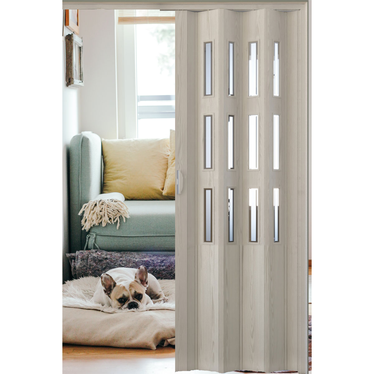 FORTE Kunststoff-Falttür Luciana B 88,5 x H 202 cm Eiche weiß 3 D 3 Fenster Bild 7