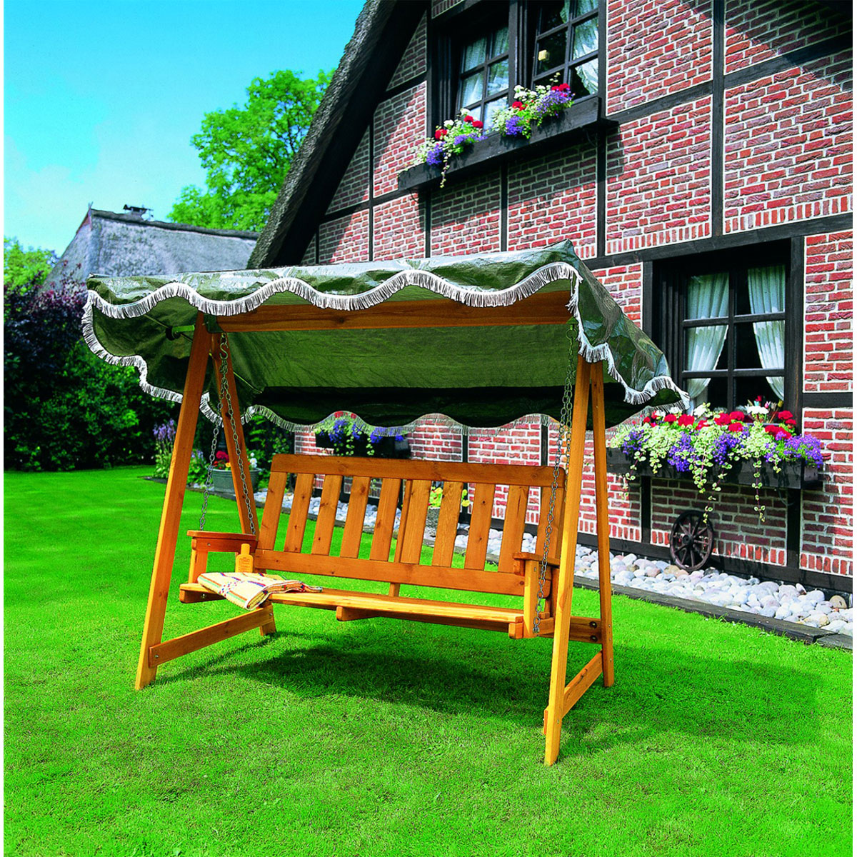 Promadino Hollywoodschaukel mit grünem Dach