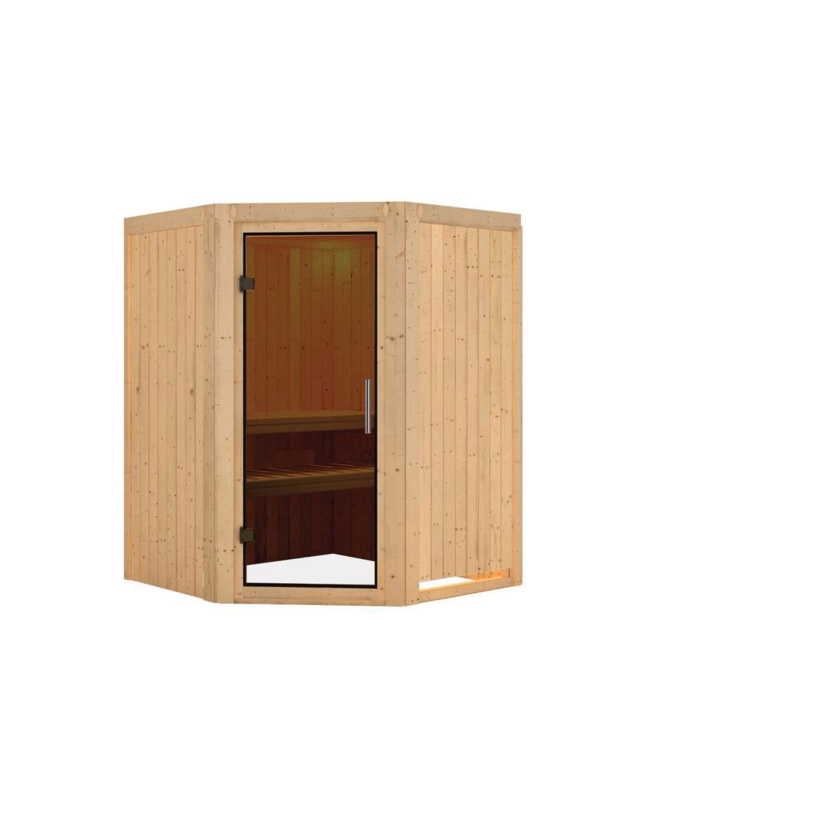 Karibu Sauna Nanja Eckeinstieg ohne Ofen kein Kranz Energiespartür Bild 1